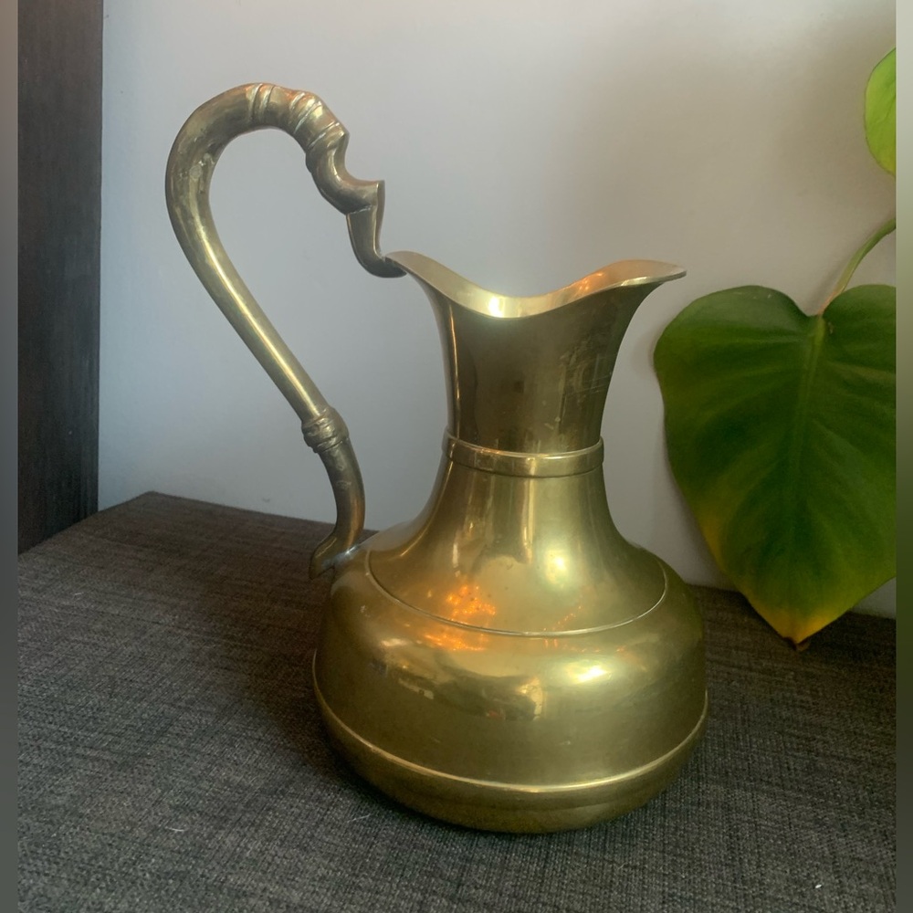 Vintage Brass Pitcher with Curved Handle